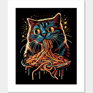 Cat Eating Spaghetti Posters and Art